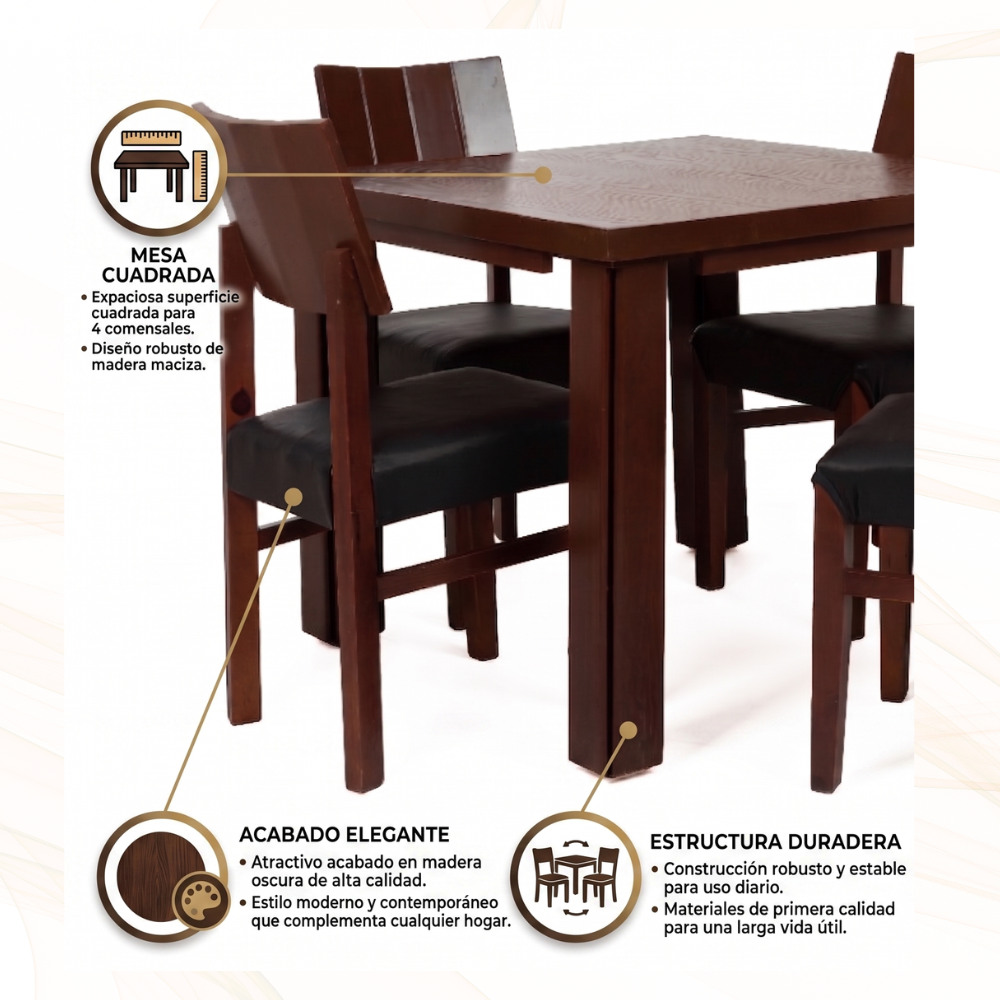 Antecomedor Sidney 4 Sillas Minimalista Color Chocolate 1000001038