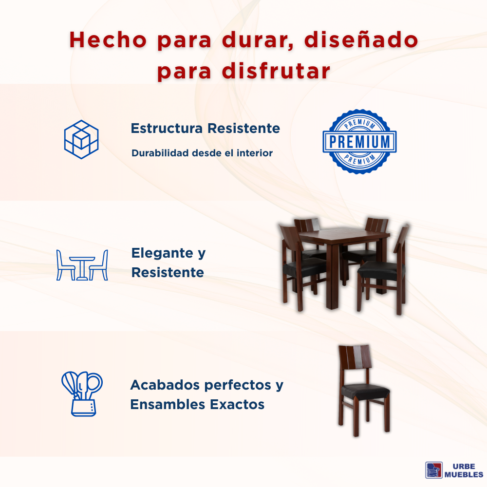 Antecomedor Sidney 4 Sillas Minimalista Color Chocolate 1000001038
