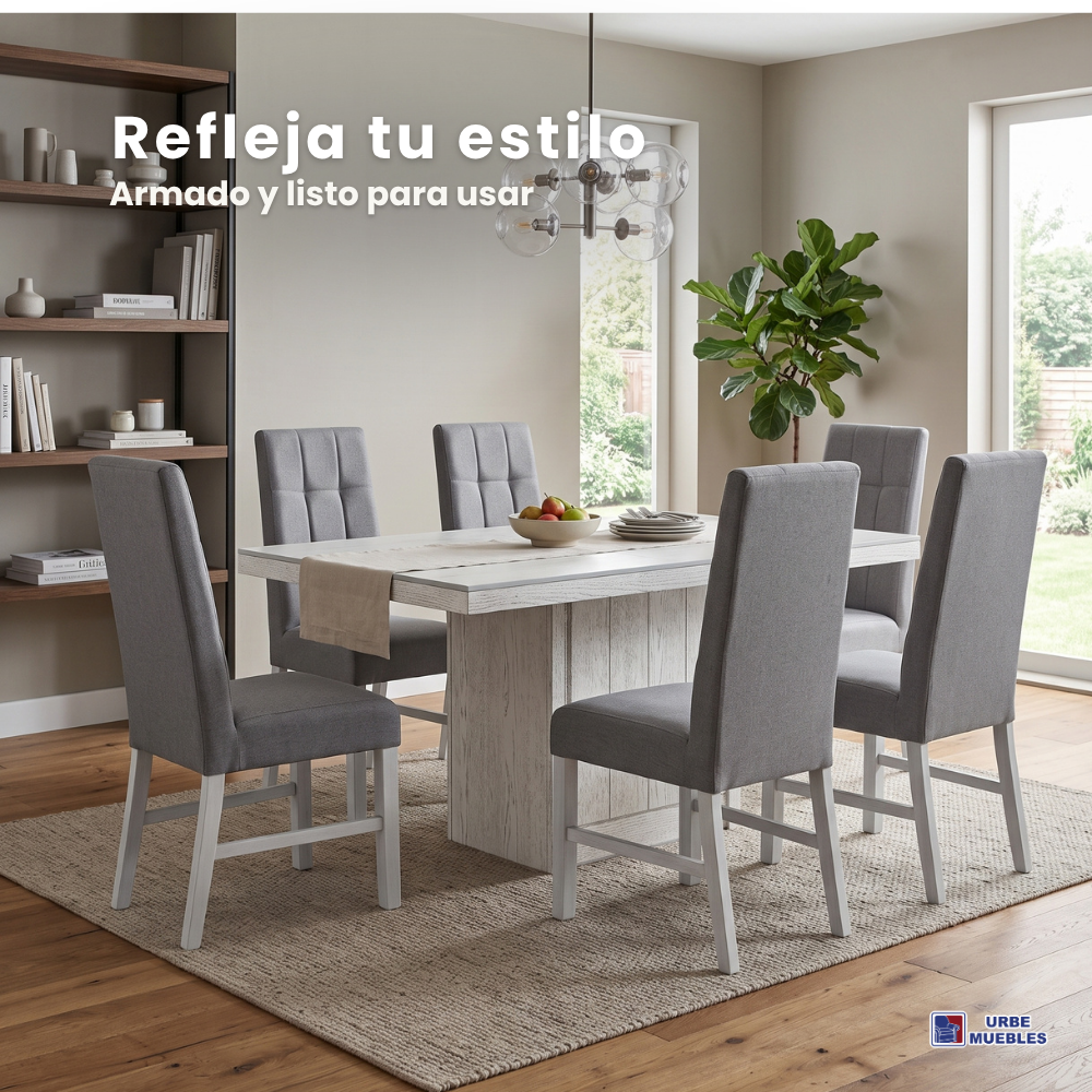Comedor Sacramento 6 Sillas Tapizadas Color Gris