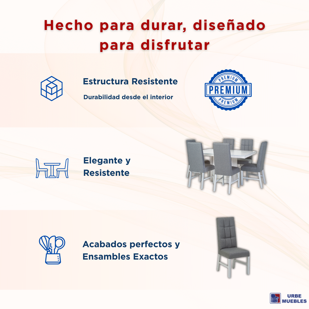 Antecomedor Sacramento 6 Sillas Tapizadas Color Gris 1000001219