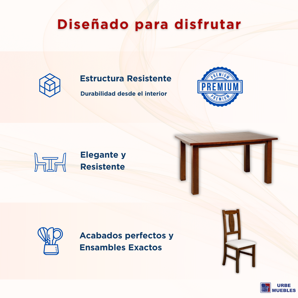 Comedor San Marcos 6 Sillas Nogal Claro Contemporáneo
