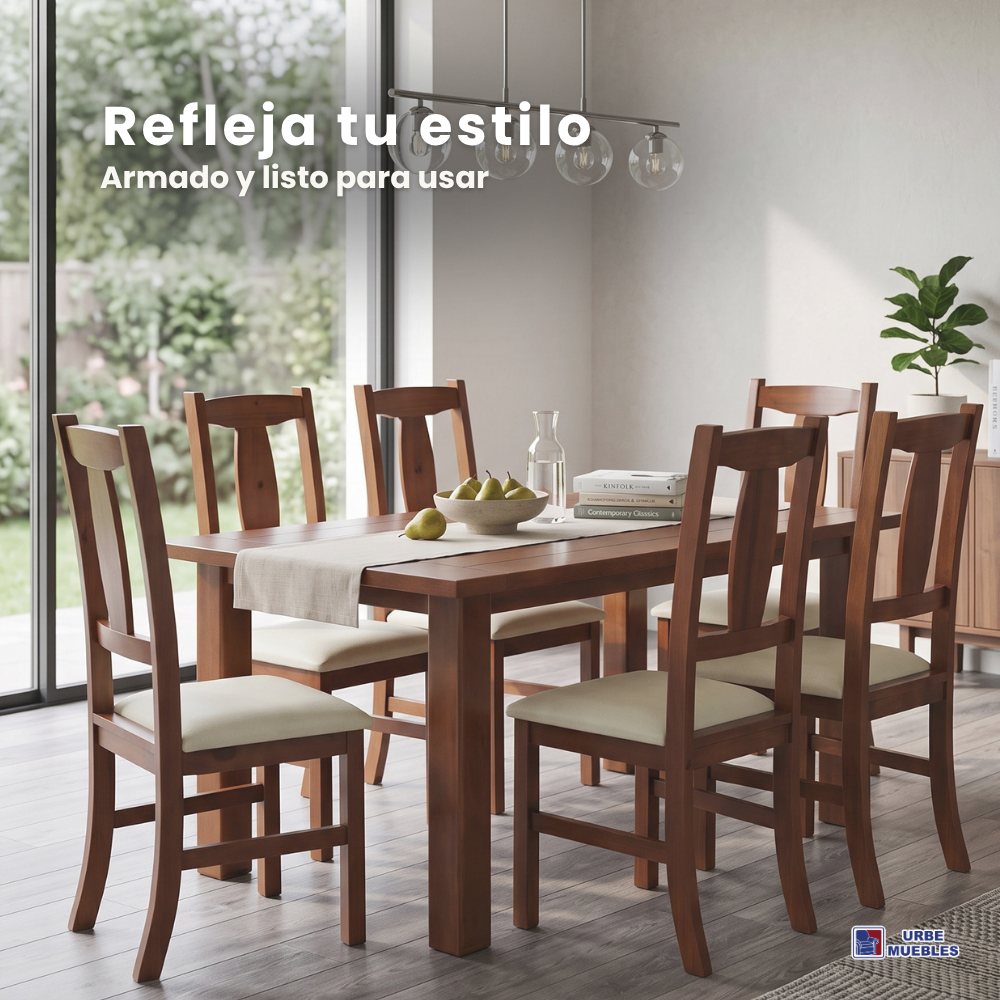 Comedor San Marcos 6 Sillas Nogal Claro Contemporáneo