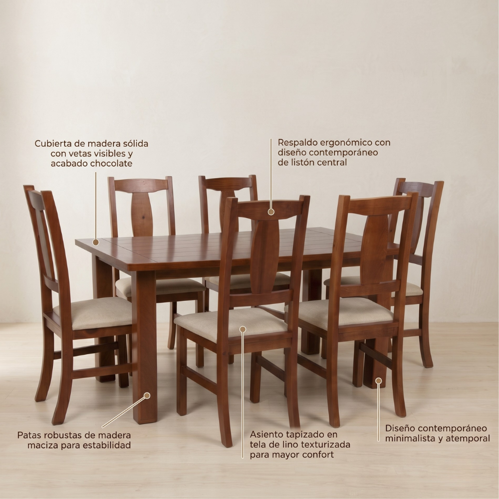 Comedor San Marcos 6 Sillas Nogal Claro Contemporáneo