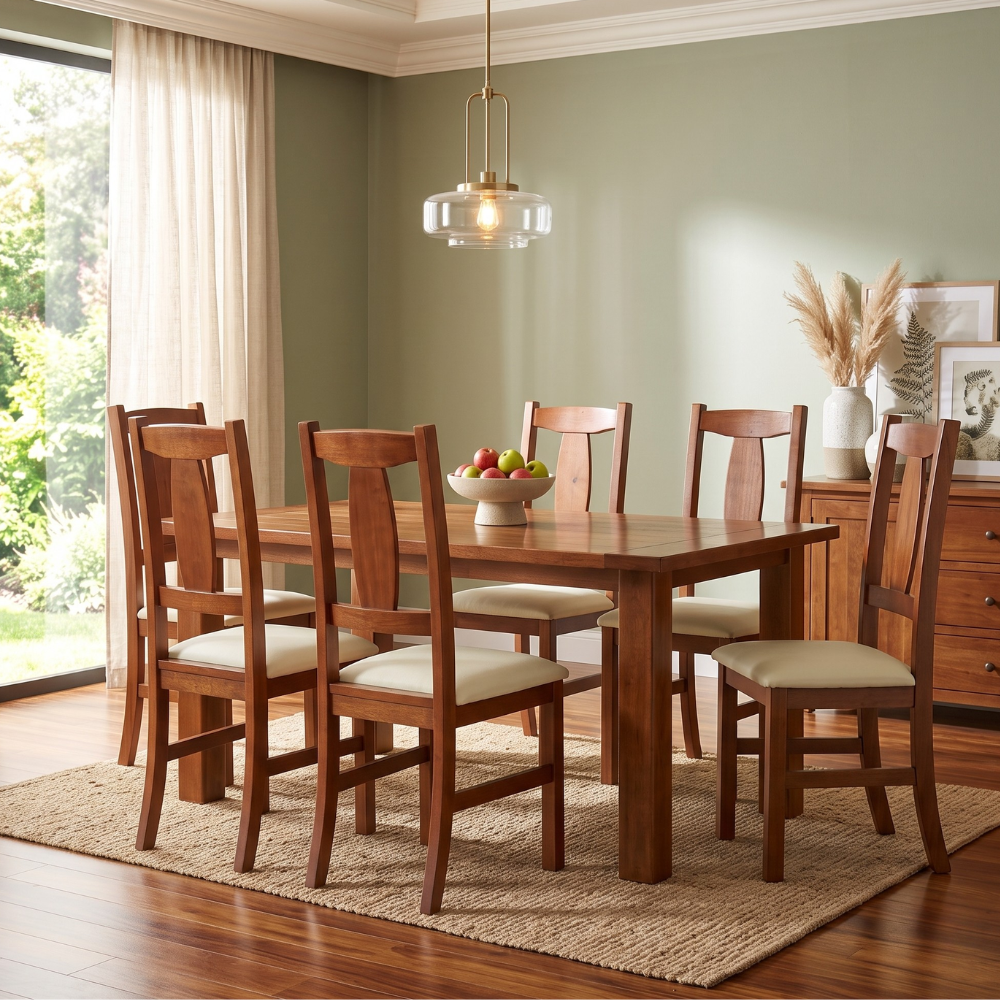 Comedor San Marcos 6 Sillas Nogal Claro Contemporáneo