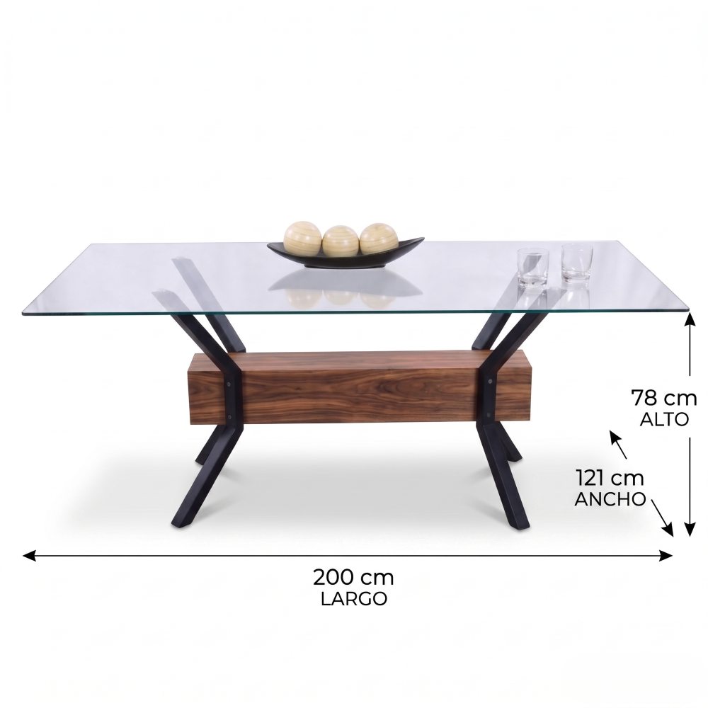Antecomedor de Cristal Slot 6 Sillas Color Natural Tapizado Azul 1000001639