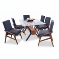 Antecomedor de Cristal Slot 6 Sillas Color Natural Tapizado Azul 1000001639