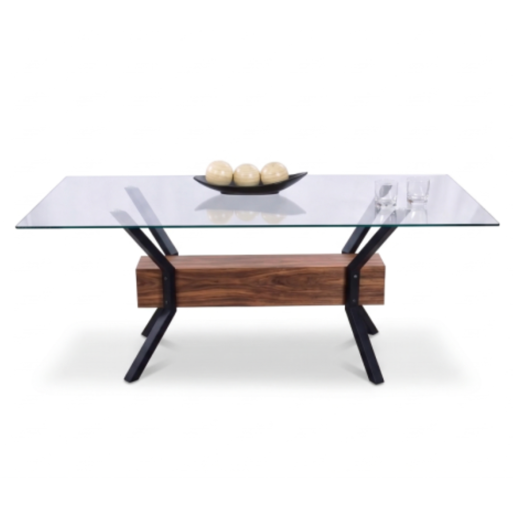 Antecomedor de Cristal Slot 6 Sillas Color Natural Tapizado Azul 1000001639