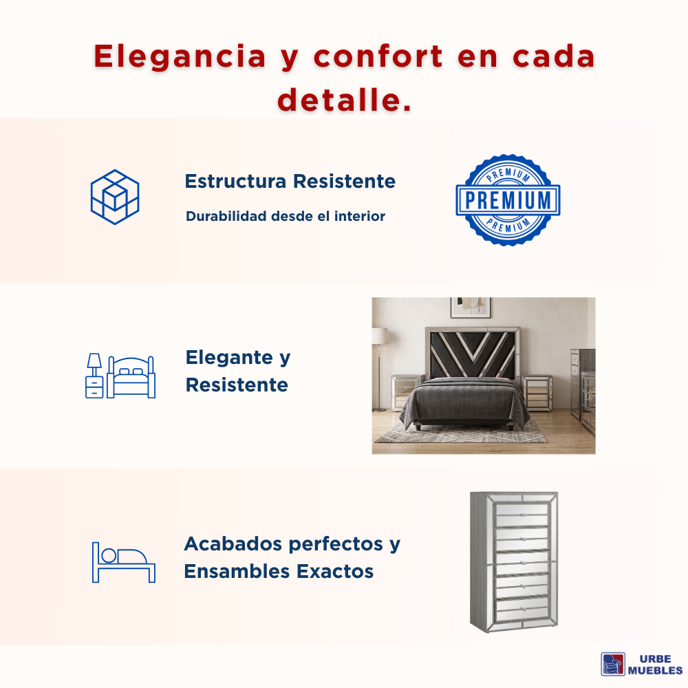 Recámara King Size Nona 5pz Zapatera con Espejo Y Cajonera Color Gris 1000023291