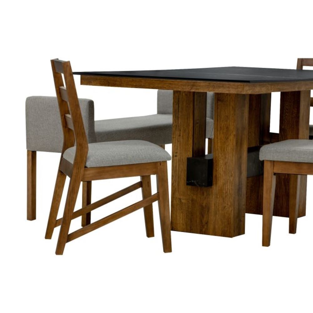 Comedor Guernica 4 Sillas Y Banca Mesa Negra Color Gris 1000001648