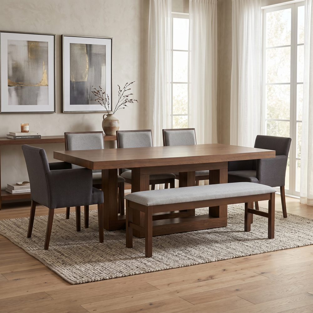 Antecomedor Constanza 3 Sillas 2 Sillones y Banca Tapizado Color Gris 1000001735