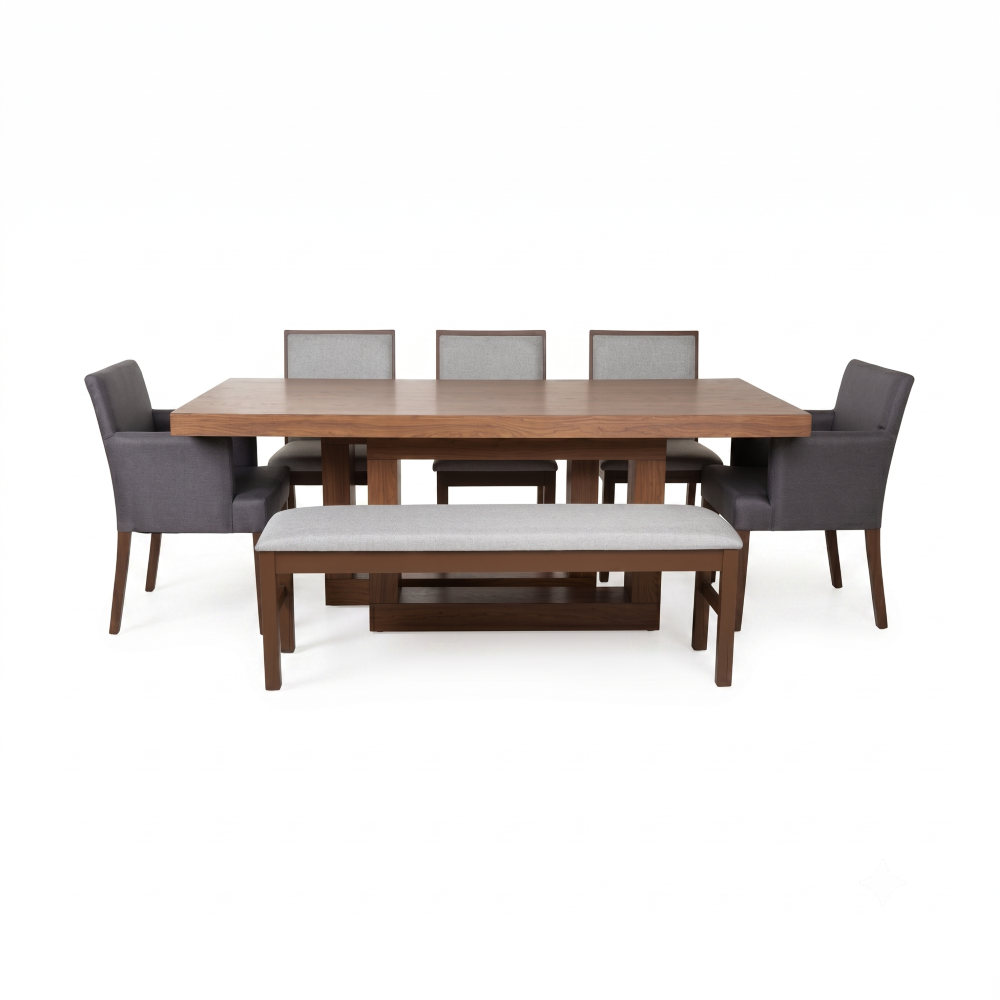 Antecomedor Constanza 3 Sillas 2 Sillones y Banca Tapizado Color Gris 1000001735