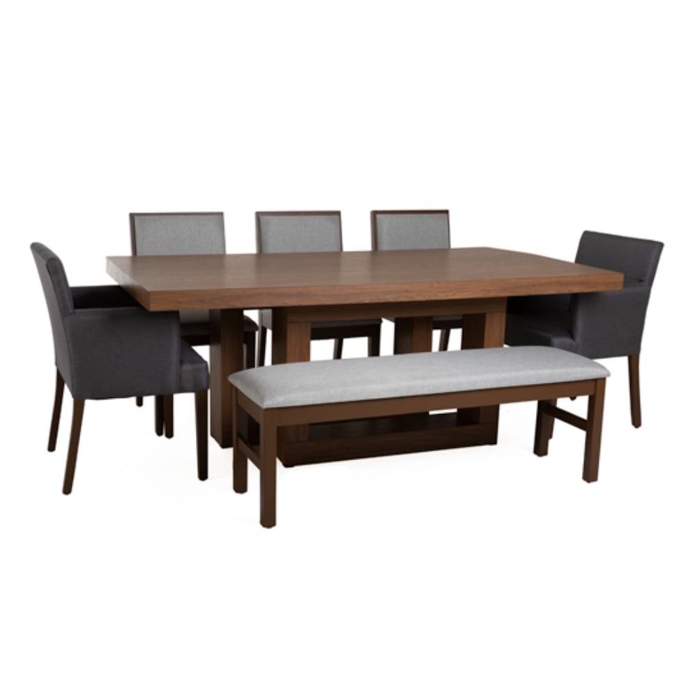 Antecomedor Constanza 3 Sillas 2 Sillones y Banca Tapizado Color Gris 1000001735