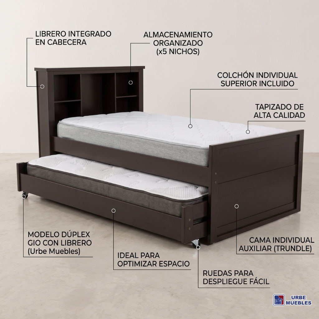Base De Cama Individual Dúplex Gio Capitan Librero Color Chocolate 1000002160