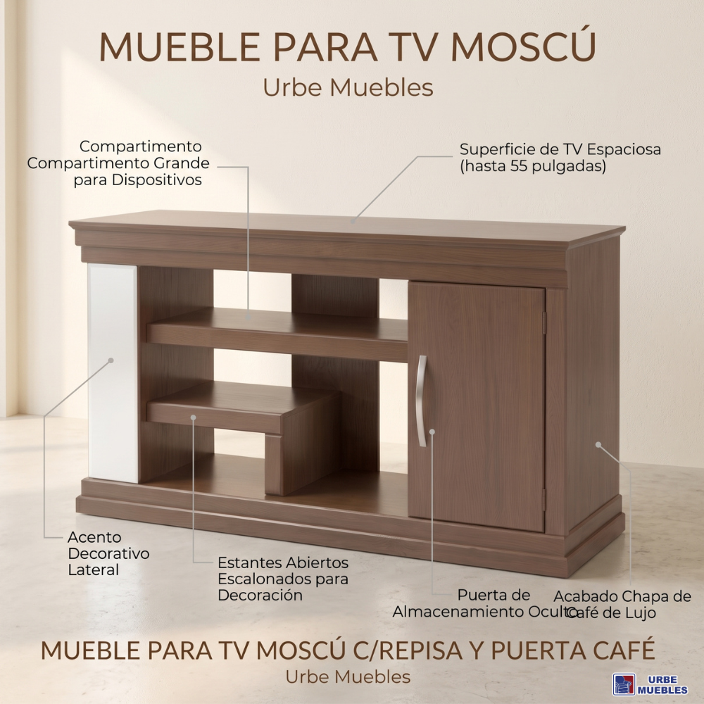 Mesa de Tv Moscú C/repisa Y Puerta Color Café 1000013605