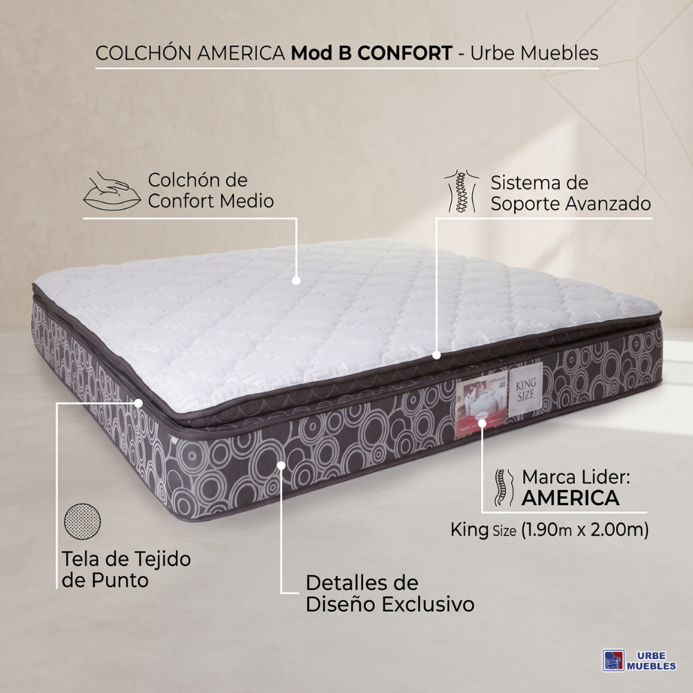 Colchon America King Size Mod B Confort Color Blanco 1000003514
