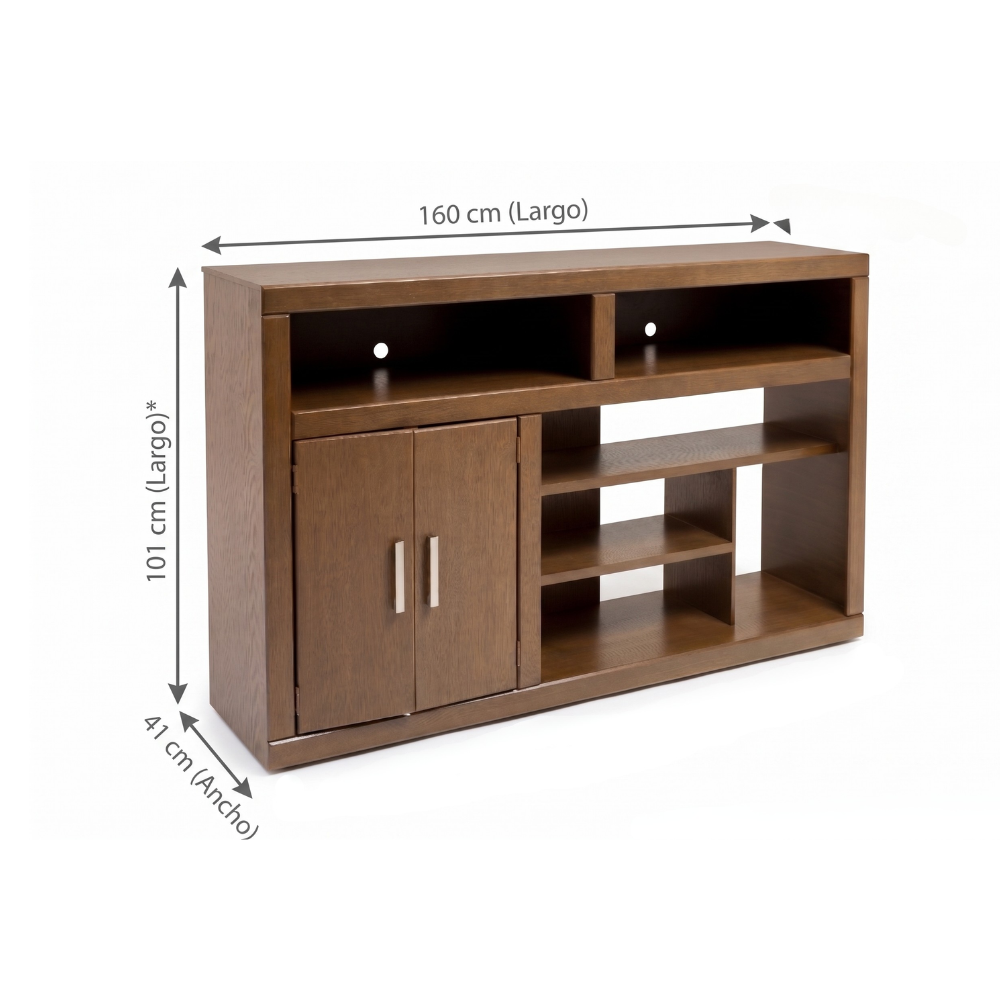 Mueble de TV Regina Moderno Organizado Con Repisas Color Nogal 1000013606