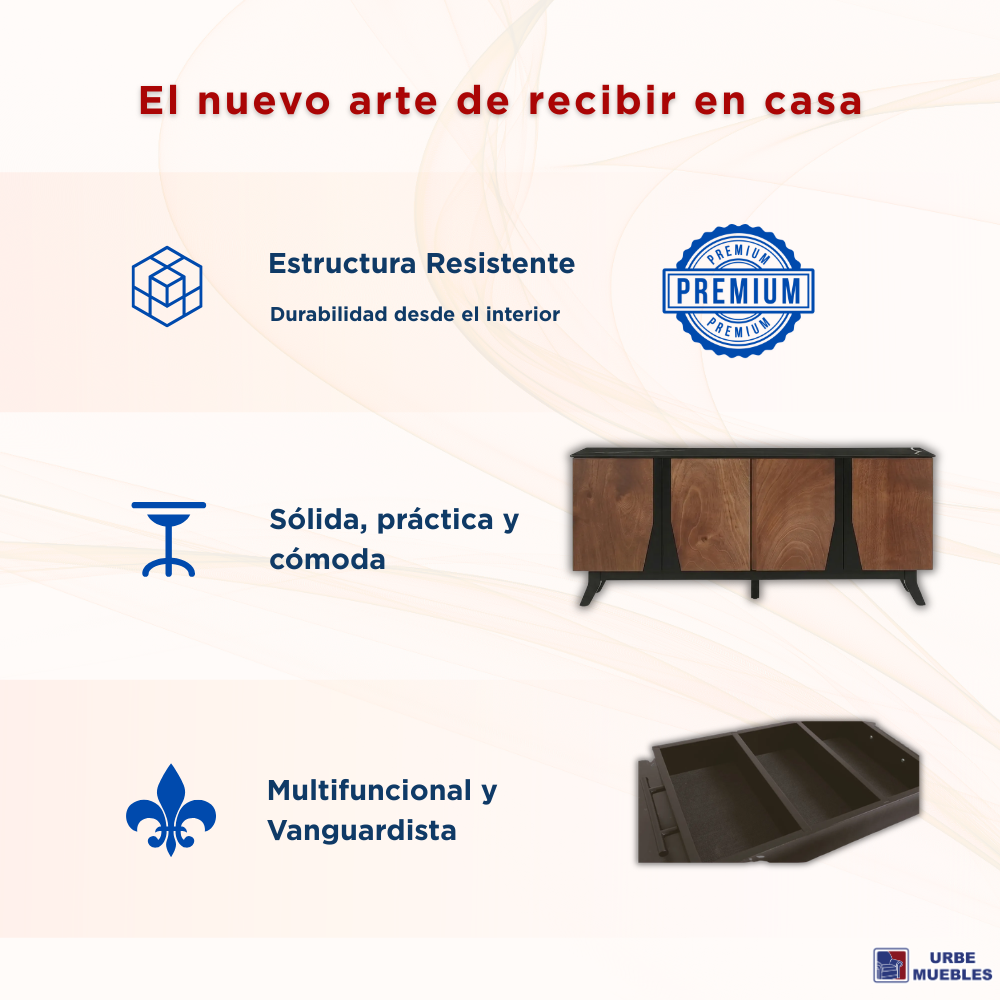Mueble Buffet Calella 4 Puertas Elegante Madera Y Negro 1000004925