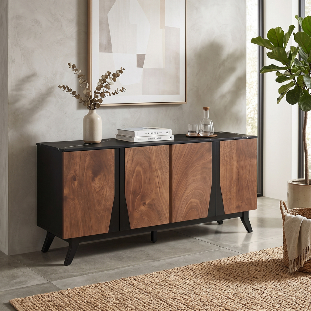 Mueble Buffet Calella 4 Puertas Elegante Madera Y Negro 1000004925