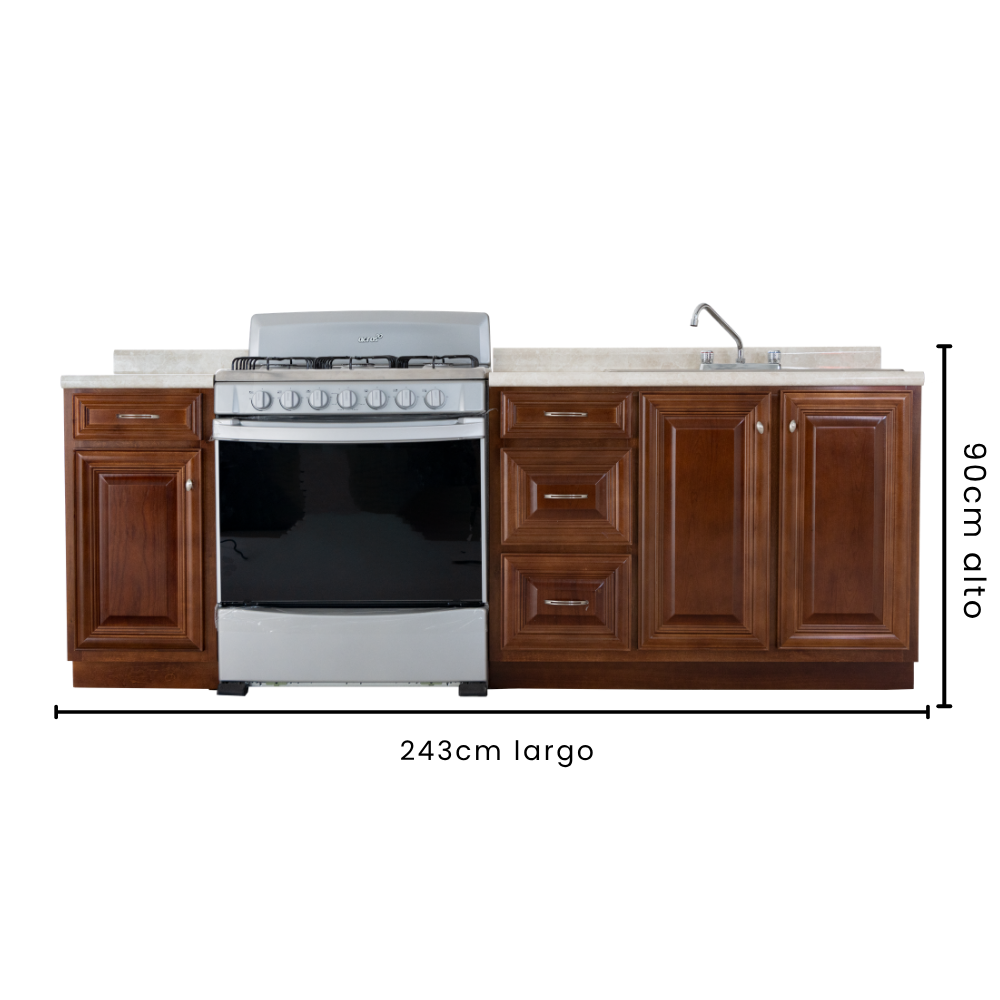 Cocina Integral Evelin 2.43m con Alacenas Color Nogal 1000005022