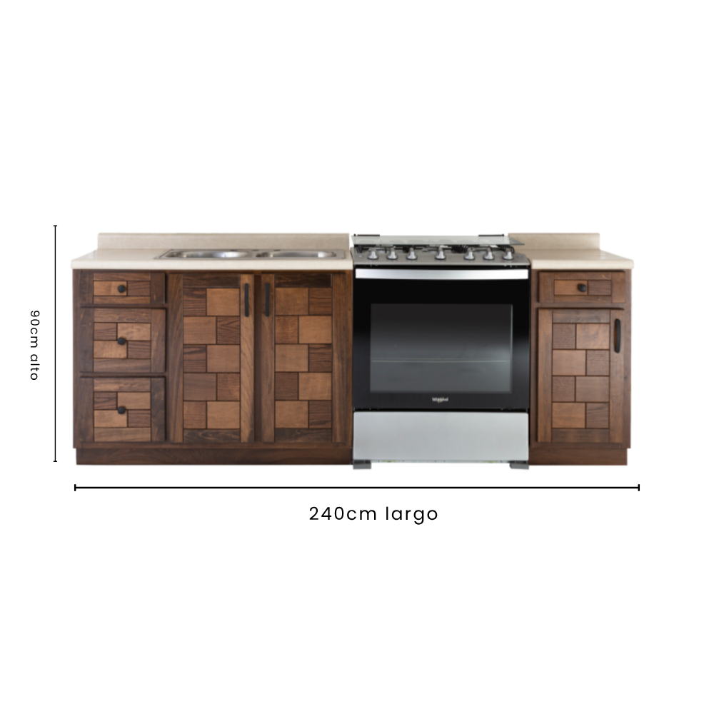 Cocina Integral Country 2.43 Mts 5 Piezas con Tarja Color Nogal 1000005210