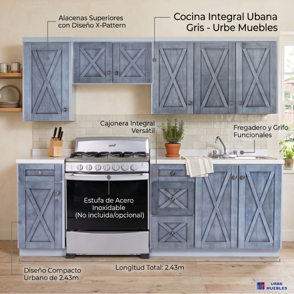 Cocina Integral Urbana 2.43m con Alacenas Color Gris 1000005849