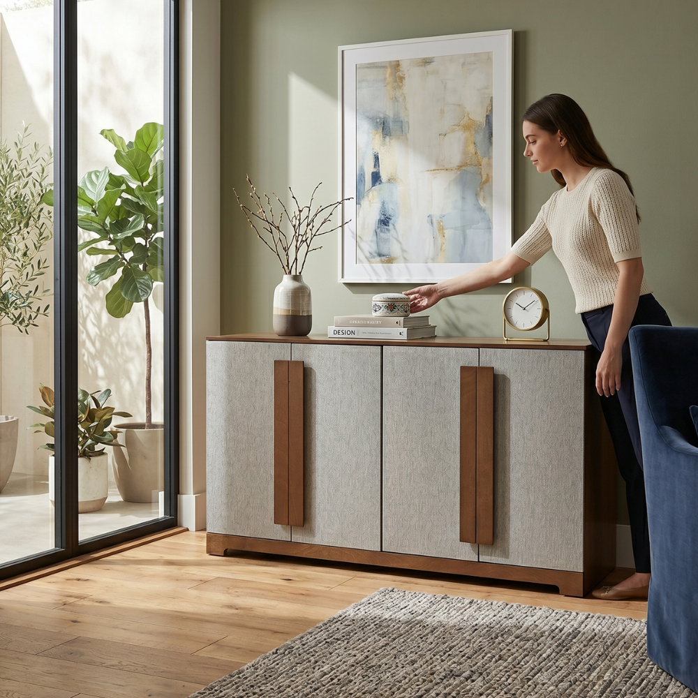 Buffet Flux 4 Puertas con Textura Gris Color Nogal 1000006403