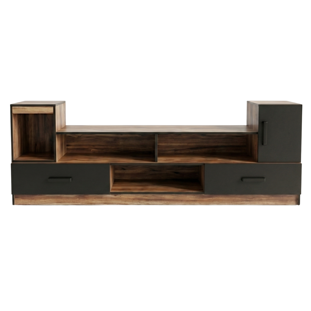 Mesa de Tv Peru con Repisas y Puertas 2.35m Color Nogal 1000011015