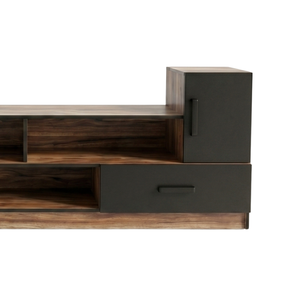 Mesa de Tv Peru con Repisas y Puertas 2.35m Color Nogal 1000011015