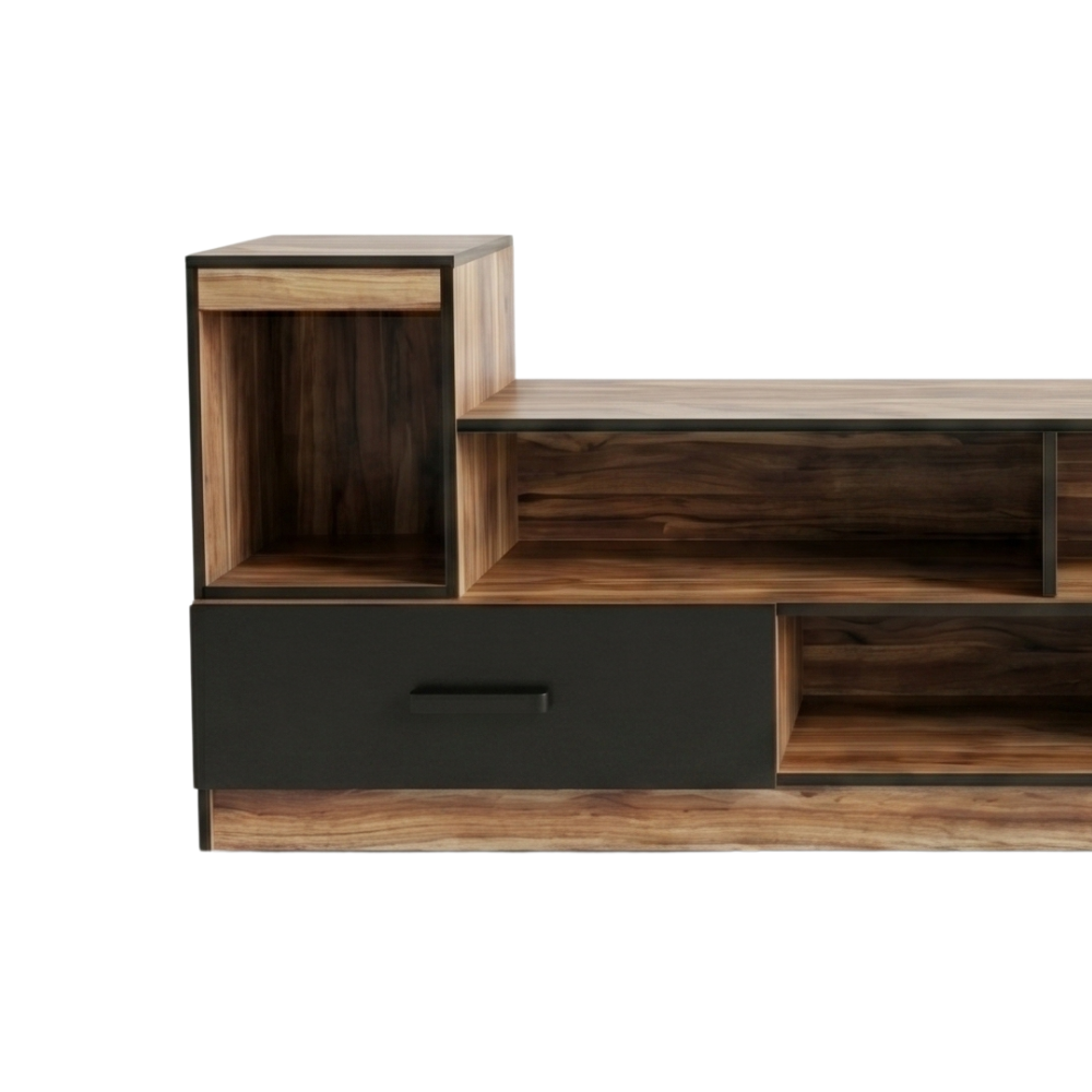 Mesa de Tv Peru con Repisas y Puertas 2.35m Color Nogal 1000011015