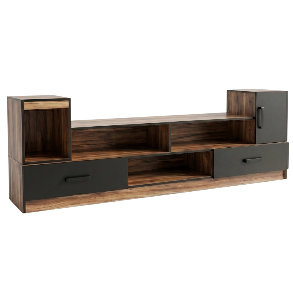 Mesa de Tv Peru con Repisas y Puertas 2.35m Color Nogal 1000011015
