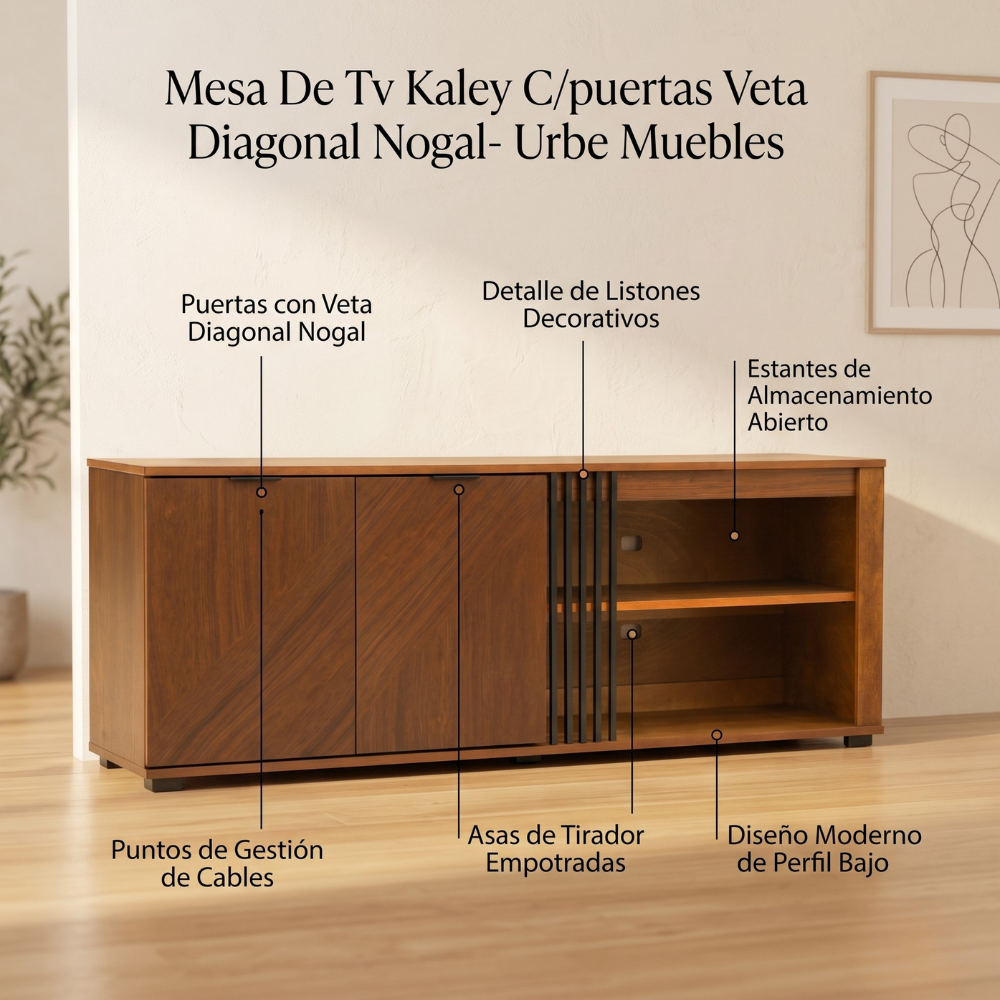 Mesa De Tv Kaley Nogal Para Pantalla 75 Pulg Color Nogal 1000011016