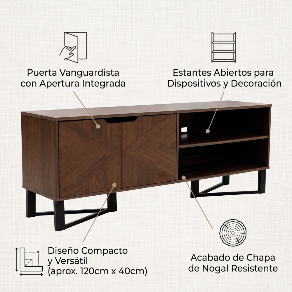 Mesa de TV Mellory con Puertas Vanguardista Color Nogal 1000011021