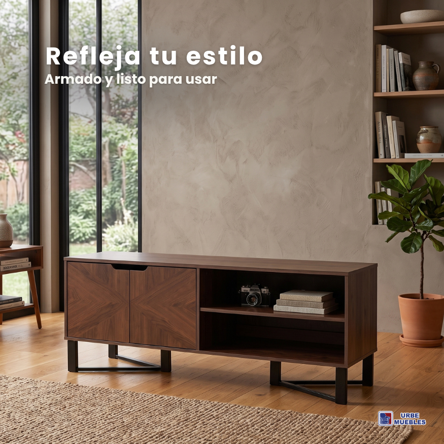 Mesa de TV Mellory con Puertas Vanguardista Color Nogal