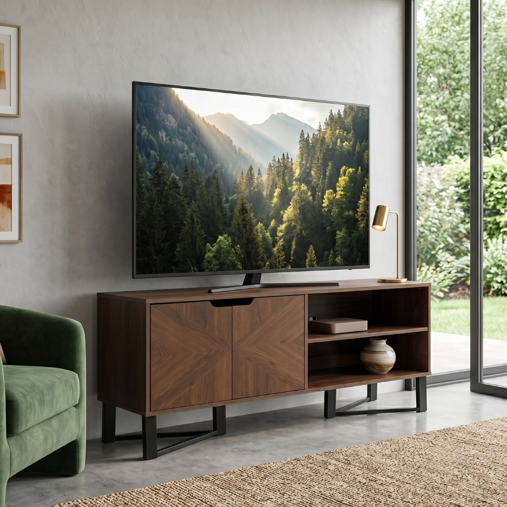 Mesa de TV Mellory con Puertas Vanguardista Color Nogal 1000011021
