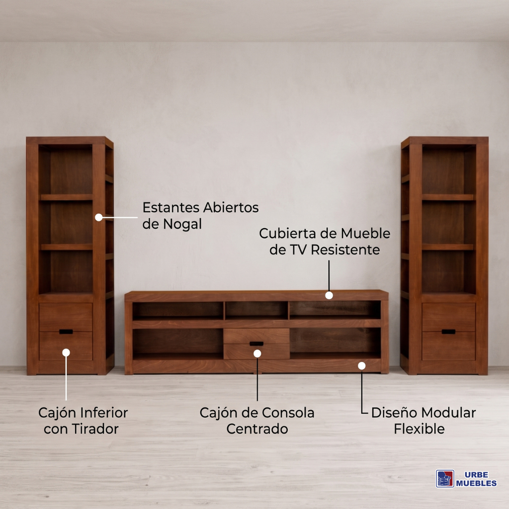 Centro De Entretenimiento Milán Libreros Color Nogal 1000011023