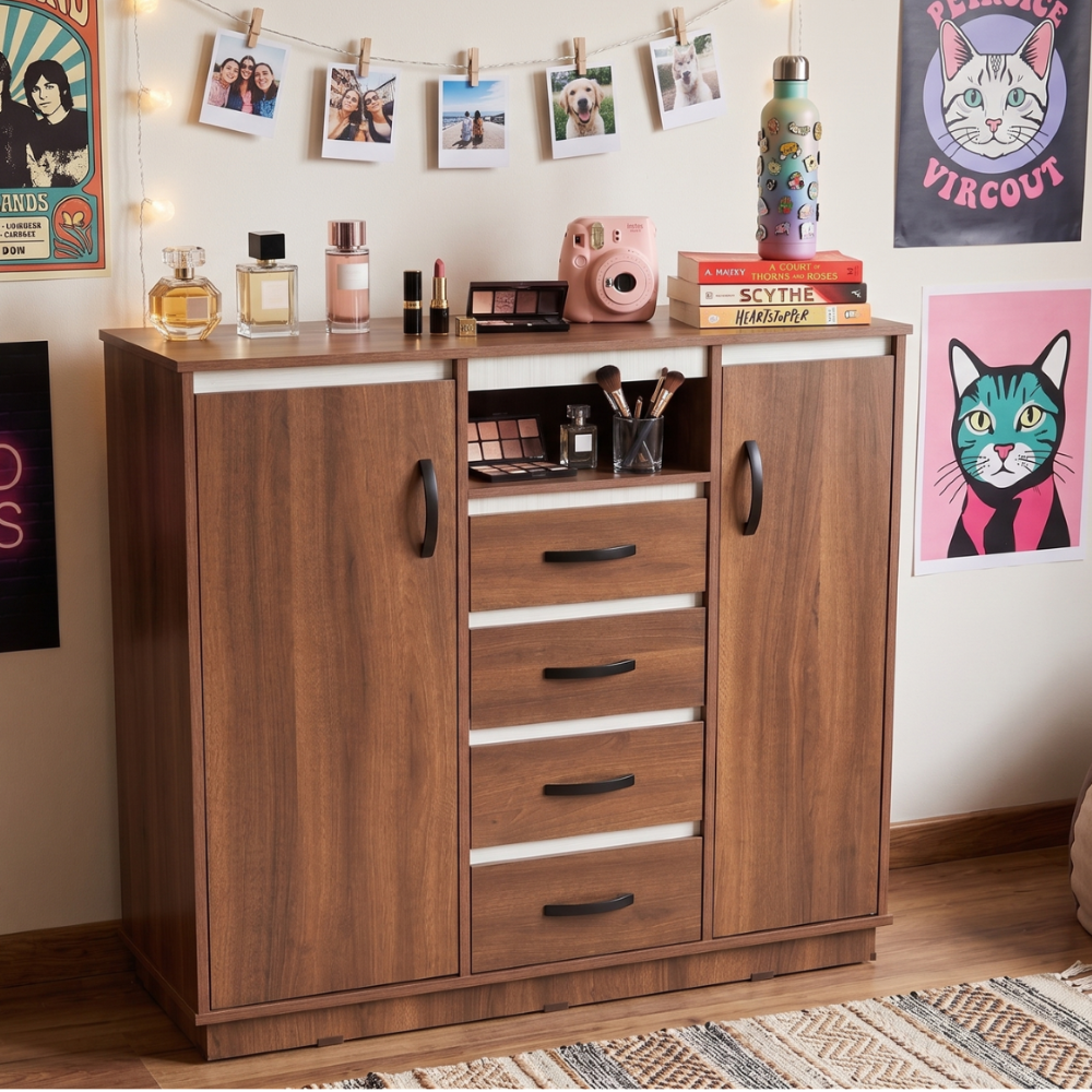 Cómoda Cajonera Bronze con Puertas y Cajones Color Café 1000011025