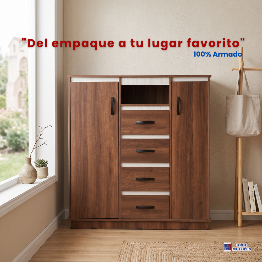 Cómoda Cajonera Bronze con Puertas y Cajones Color Café