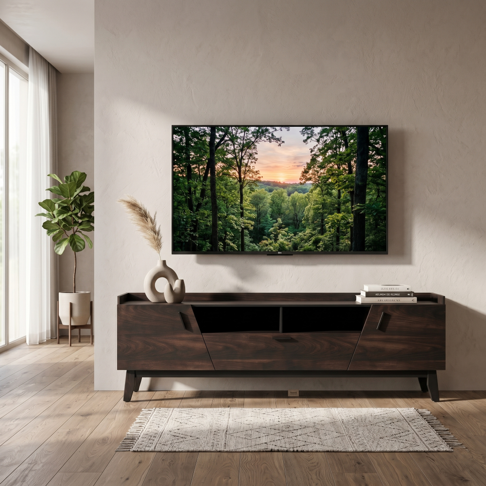 Mesa de TV Evano Moderna 2m Con Puertas Color Chocolate 1000011034