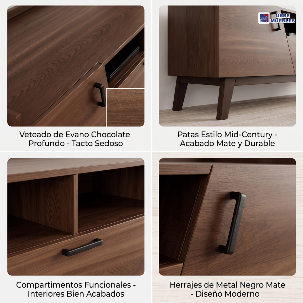 Mesa de TV Evano Moderna 2m Con Puertas Color Chocolate