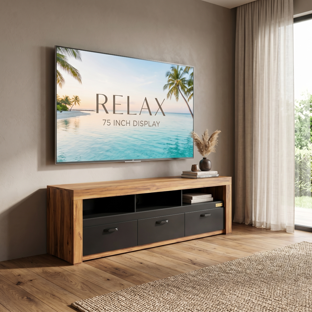 Mesa de TV Niza Moderno Color Natural y Negro 1000011036