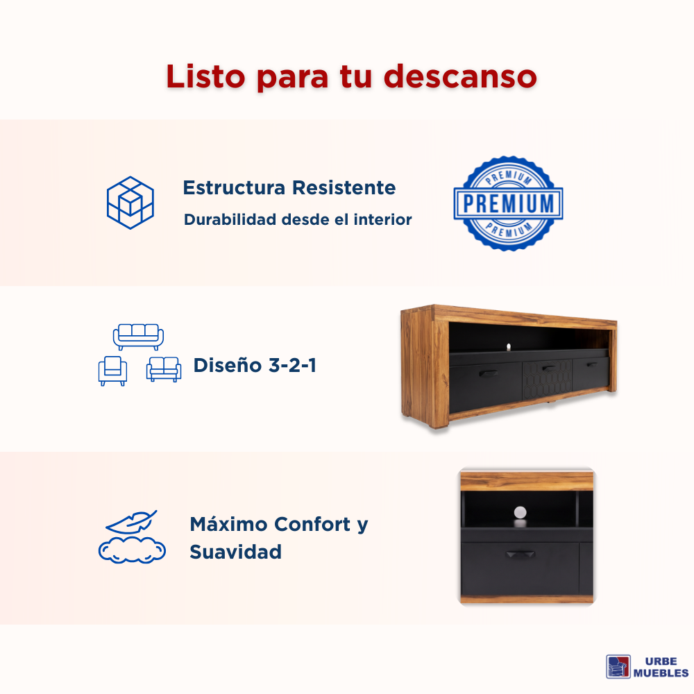 Mesa de TV Niza Moderno Color Natural y Negro 1000011036