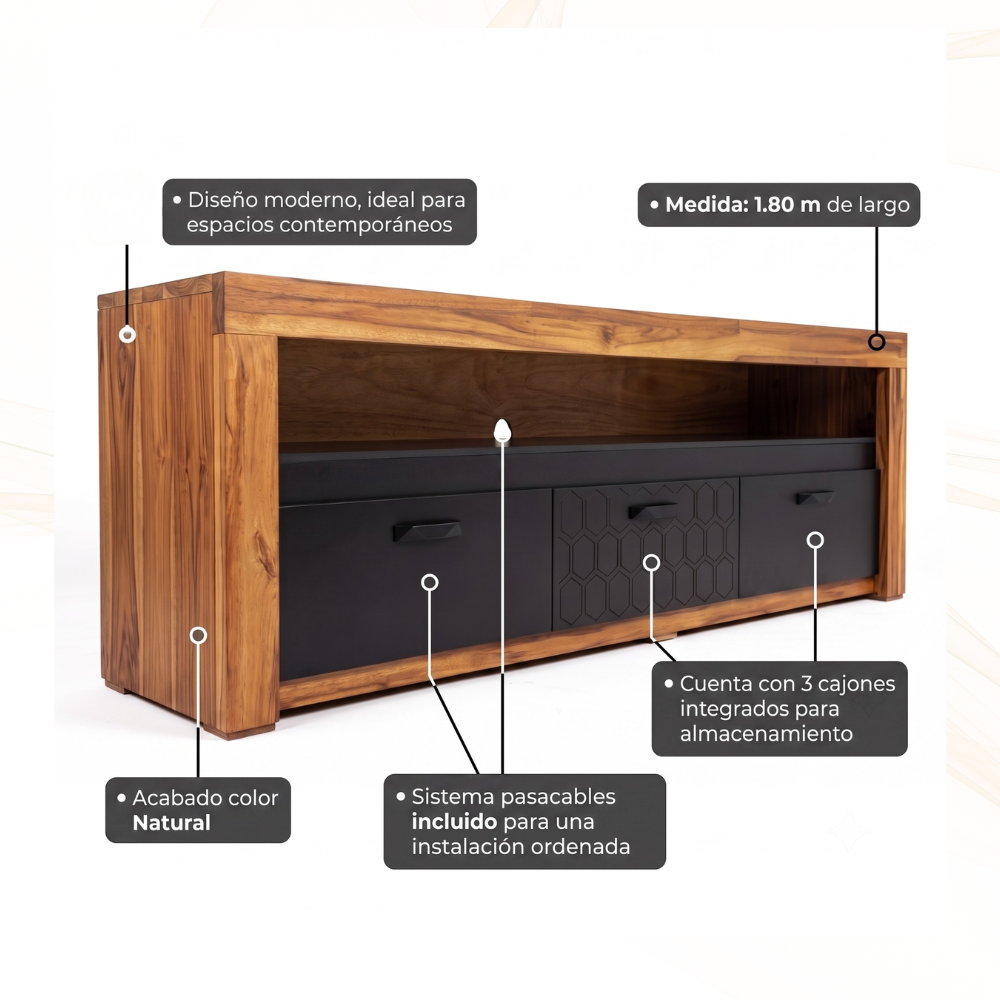 Mesa de TV Niza Moderno Color Natural y Negro 1000011036