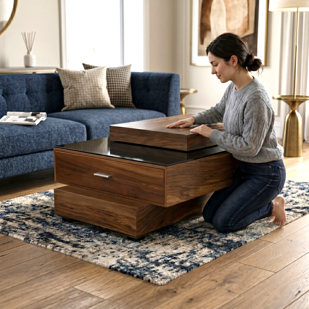 Mesa De Centro Verona Con Cajon Organizador Color Nogal 1000011053