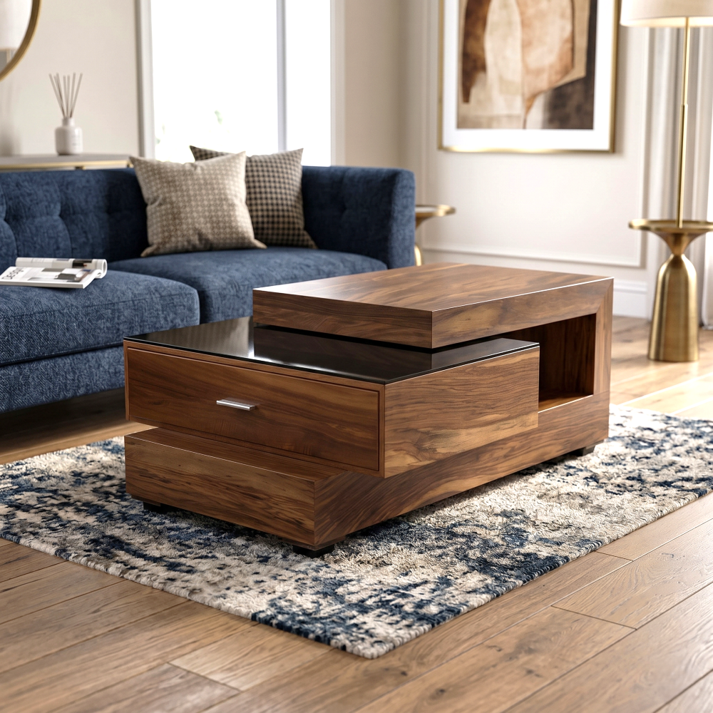 Mesa De Centro Verona Con Cajon Organizador Color Nogal 1000011053