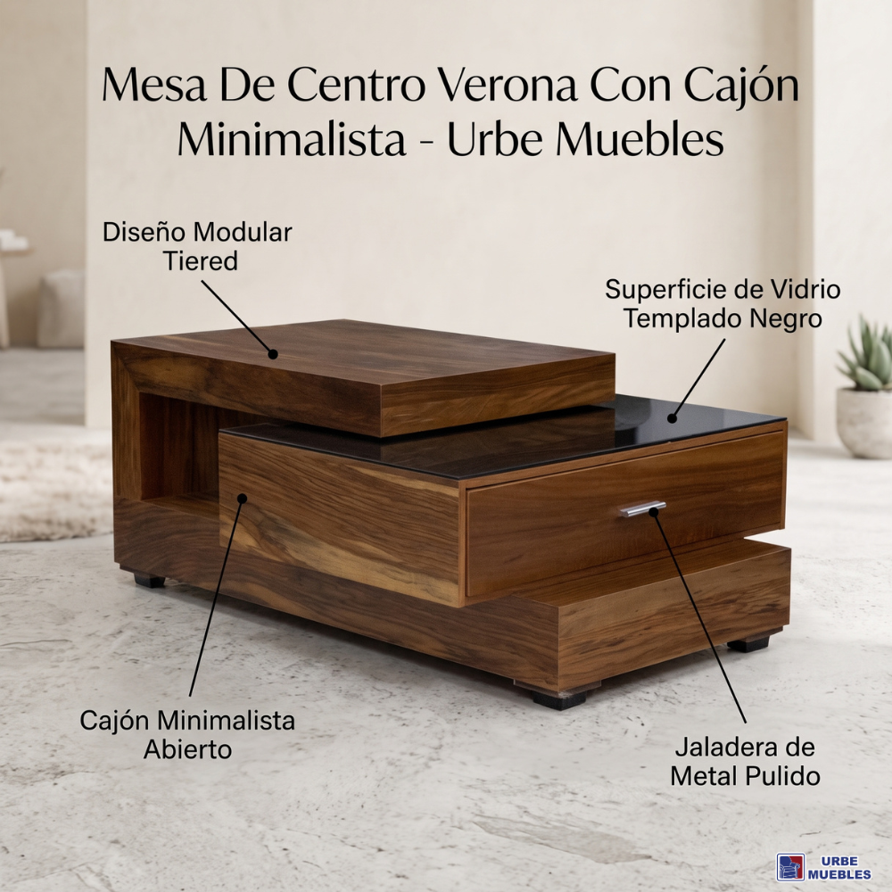 Mesa De Centro Verona Con Cajon Organizador Color Nogal 1000011053