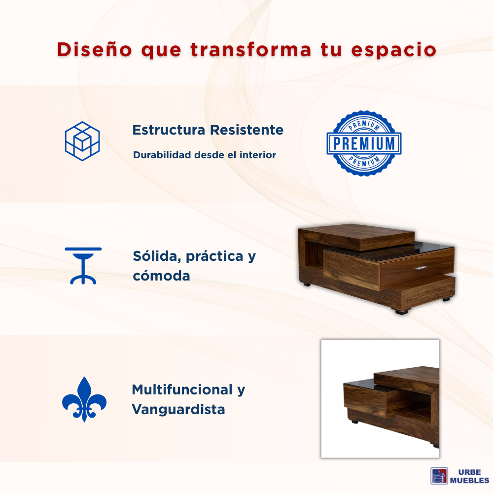 Mesa De Centro Verona Con Cajon Organizador Color Nogal 1000011053
