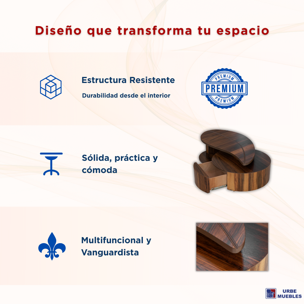 Mesa De Centro Bugambilia Con Cajon Organizador Color Nogal 1000011054