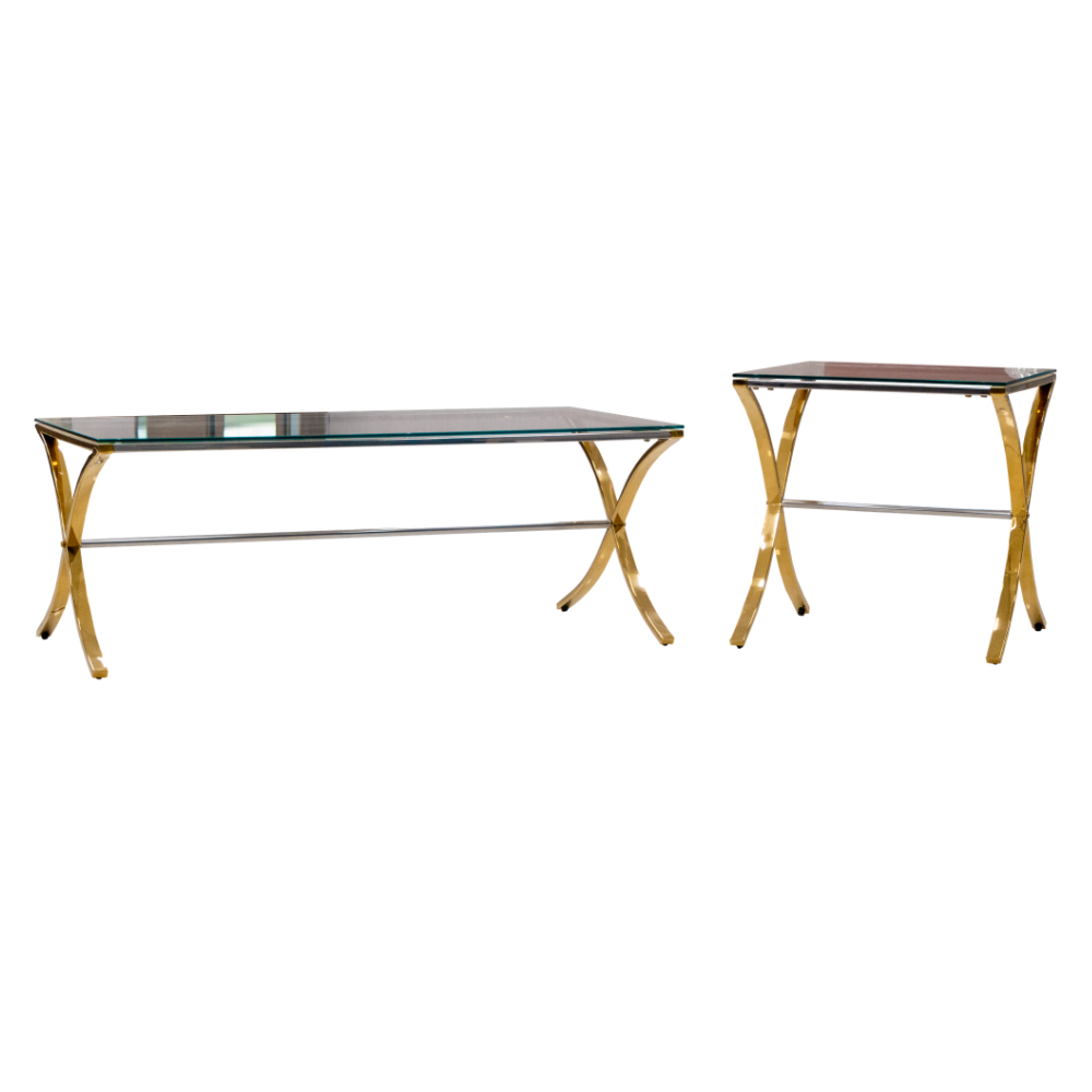 Mesa de Centro y Lateral Vidrio Templado Color Dorado 1000011074