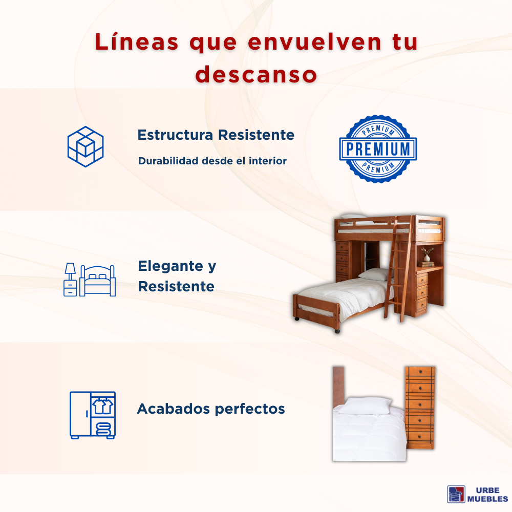 Litera Infantil Individual Texas de Madera con Escritorio 1000012341