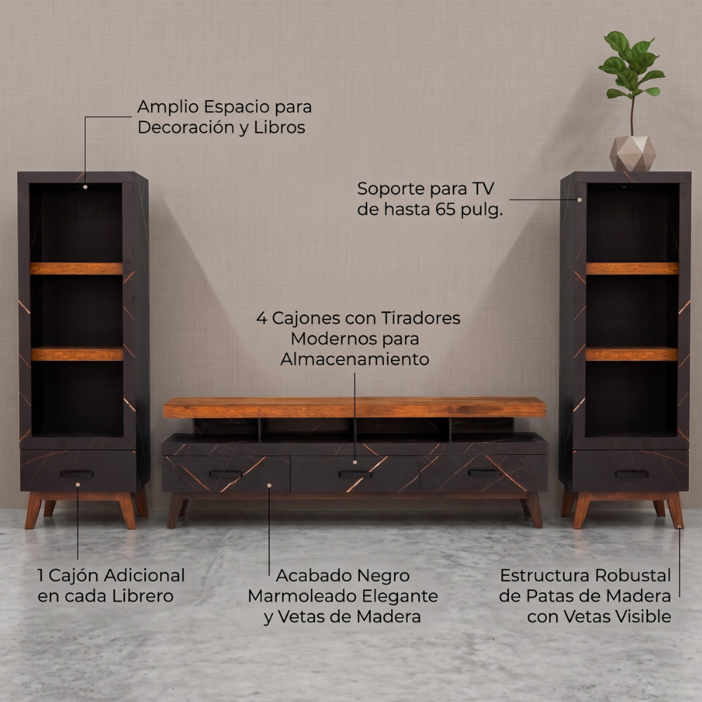 Centro De Entretenimiento Estilo Librero Color Nogal 1000012853
